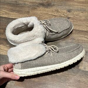 Hey Dude Tan Moccasins with Plush Lining and Textured Sole